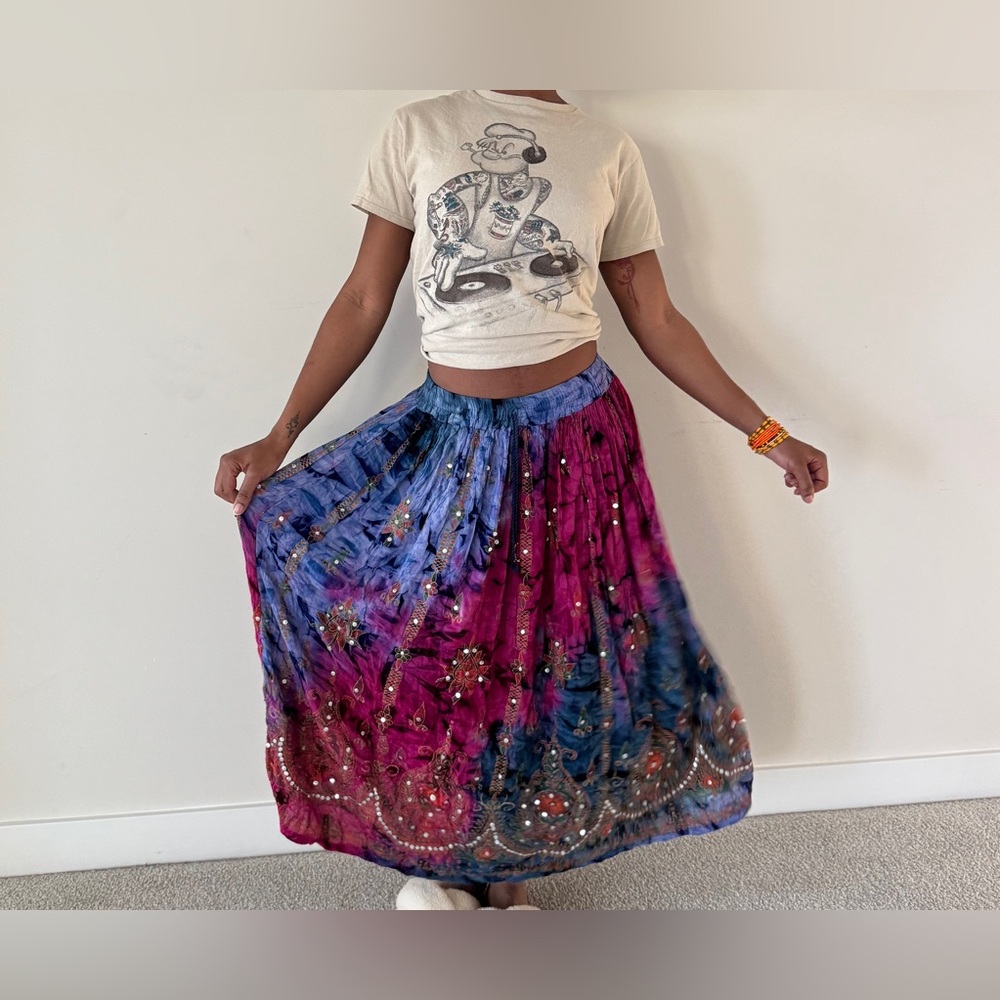 Indian Ethnic Sequin Tie/Dyed Maxi Floral Skirt For Women Boho Retro Hippie OS